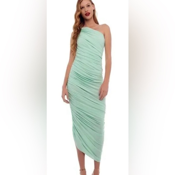 NWOT Norma Kamali Diana Asymmetric Ruched Gown XS Seafoam - Picture 1 of 8